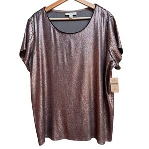 NWT Coldwater Creek Metallic Bronze Brown Top‎ XL Artsy Fairy Formal Glittery